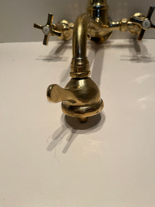 Vintage French Wall-Fixing Kitchen Mixer Tap C.1920 in Unsealed Polished Brass Finish