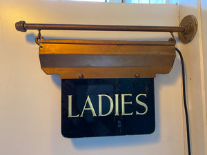 Wall-Fixing Illuminated Glass "LADIES" Double-Sided WC Sign C.1930