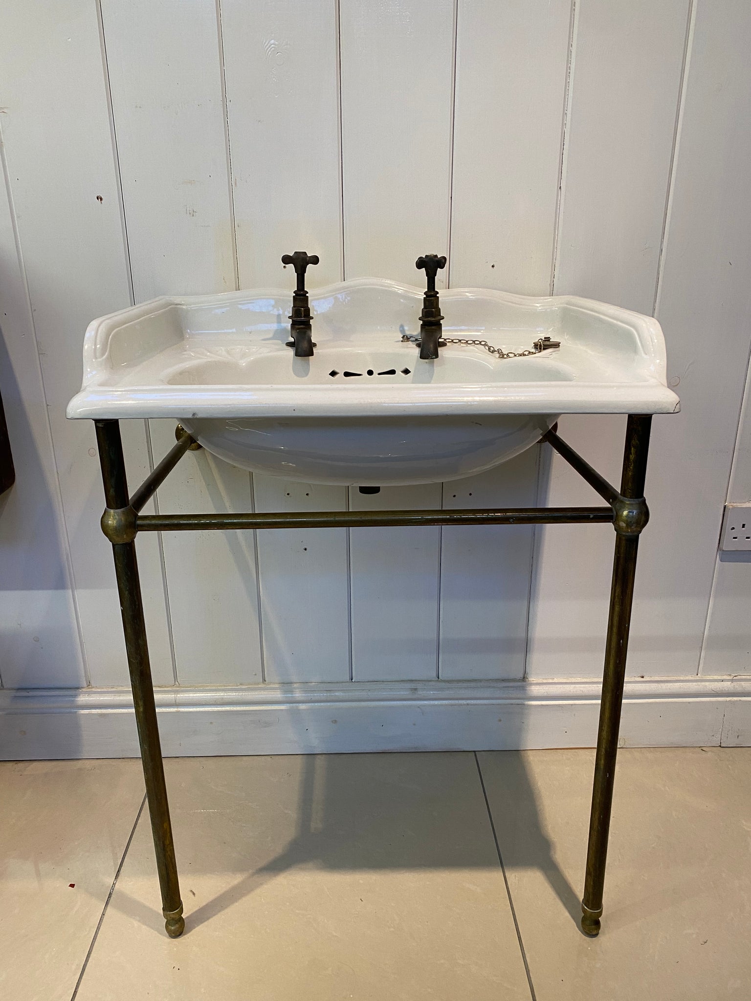 Victorian Doulton Basin on Brass Stand C.1880