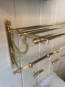 vintage wall-fixing brass towel shelf and hook rack c.1930
