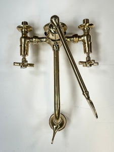 Vintage French Wall-Fixing Kitchen Mixer Tap C.1920 in Unsealed Polished Brass Finish