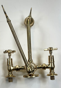 Vintage French Wall-Fixing Kitchen Mixer Tap C.1920 in Unsealed Polished Brass Finish