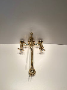 Vintage French Wall-Fixing Kitchen Mixer Tap C.1920 in Unsealed Polished Brass Finish