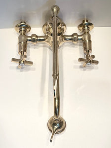 Vintage French Wall-Fixing Kitchen Mixer Tap C.1920 in Unsealed Polished Brass Finish