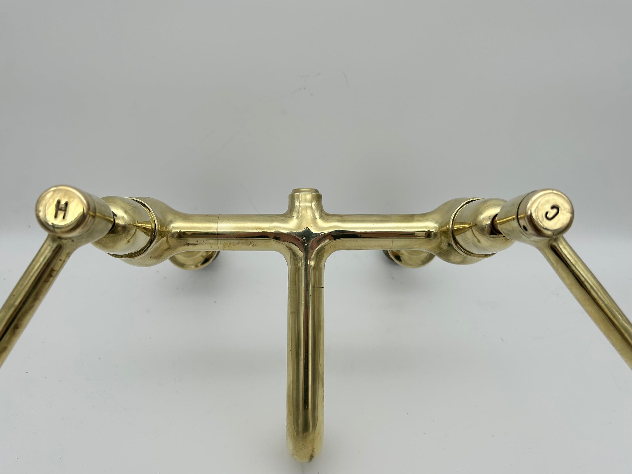 Lever-Operated Kitchen Mixer Tap C.1920 in Unsealed Polished Brass Finish