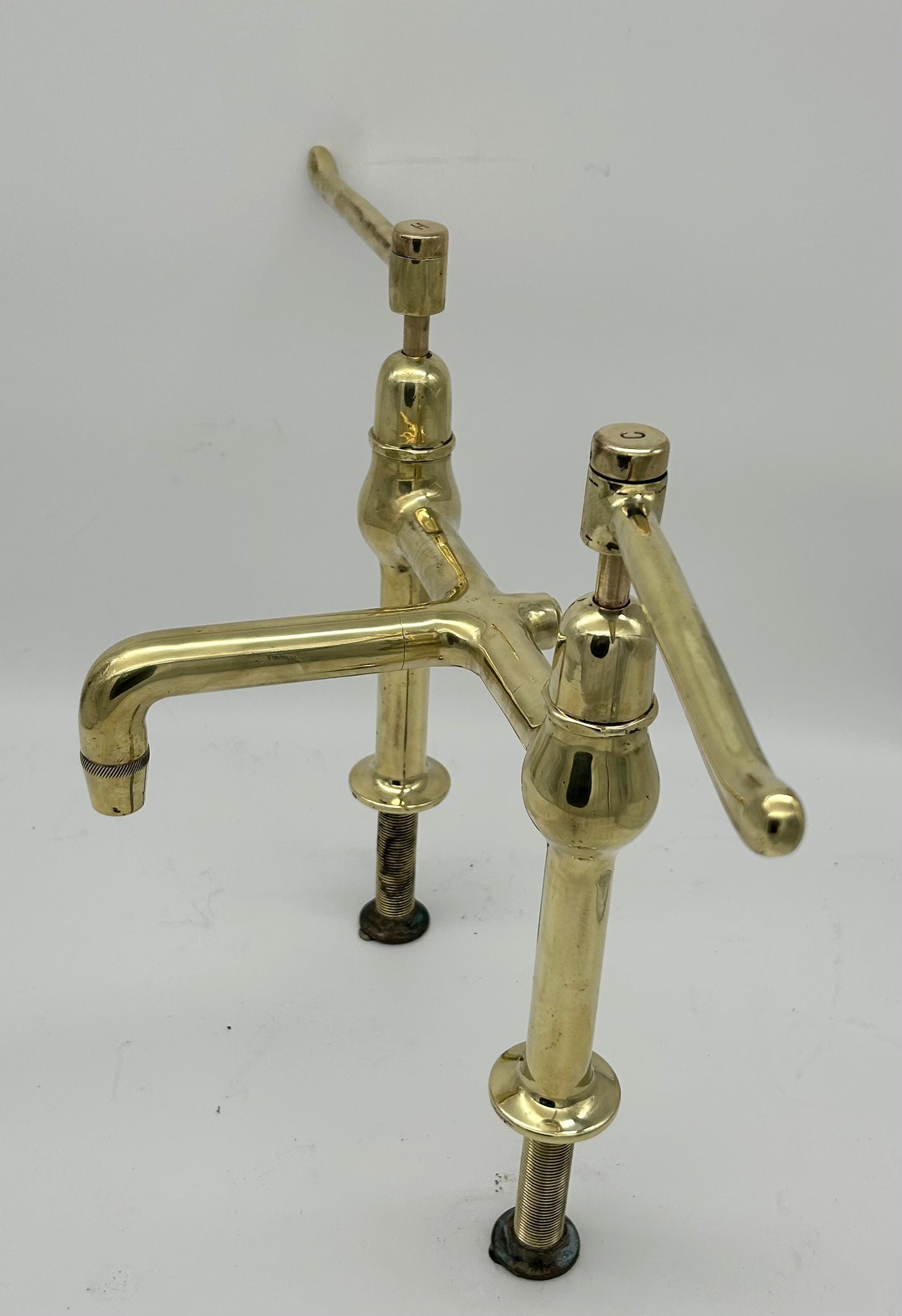 Lever-Operated Kitchen Mixer Tap C.1920 in Unsealed Polished Brass Finish