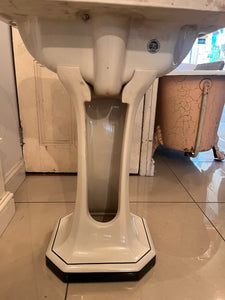 Vintage Art Deco Black and White "METRO" Basin and Pedestal C.1930