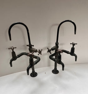 A Pair of Vintage Laboratory Taps in Original Dark Bronze Finish C.1920