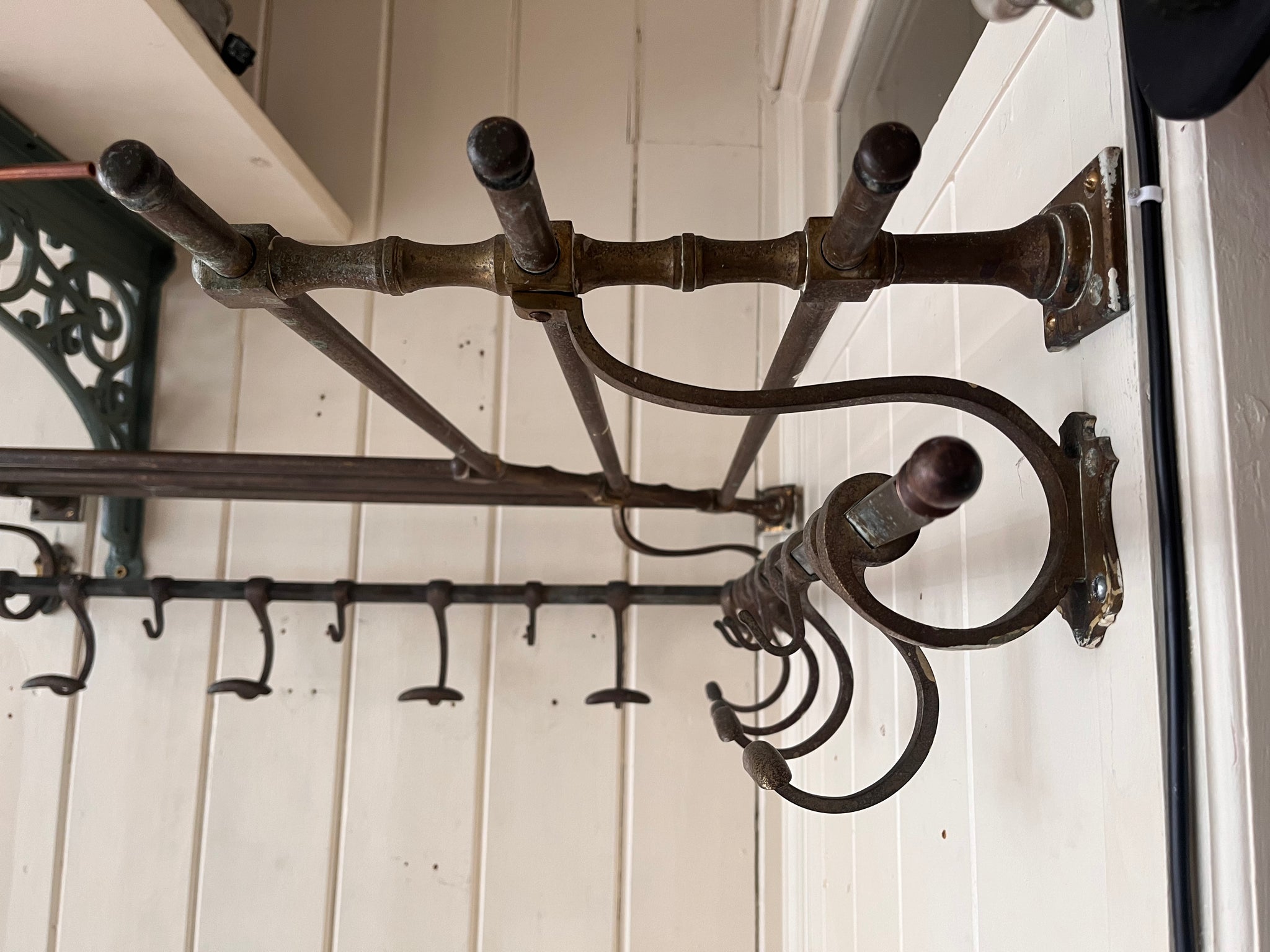 Vintage French Corner-Fitting Bronze Portmanteau or Hat, Coat and Bag Rail C.1900