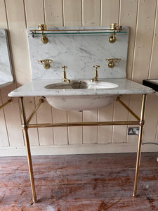 Pair of Antique Marble Basins on Brass Stands by Shanks & Co LTD C.1930