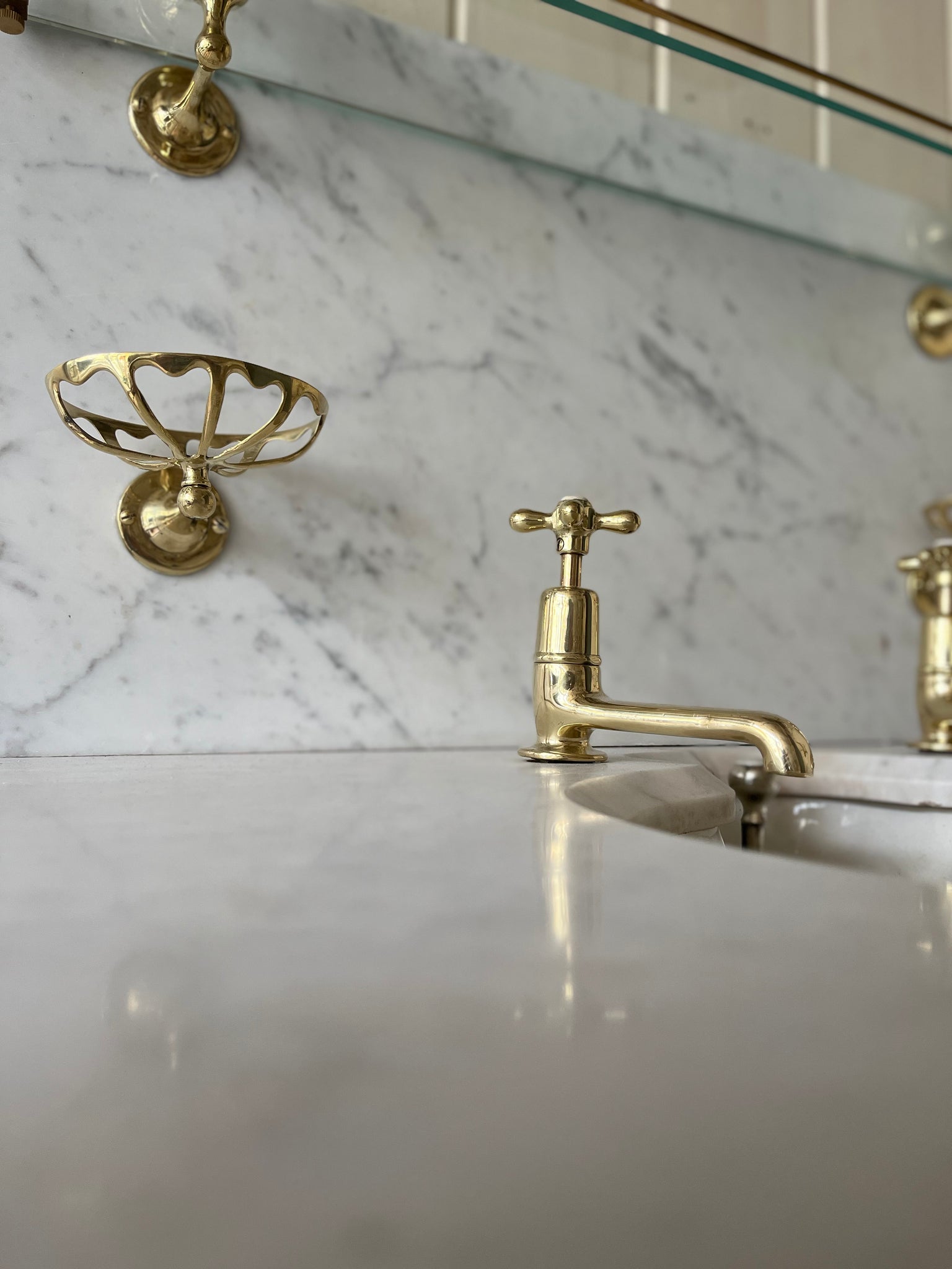 Pair of Antique Marble Basins on Brass Stands by Shanks & Co LTD C.1930