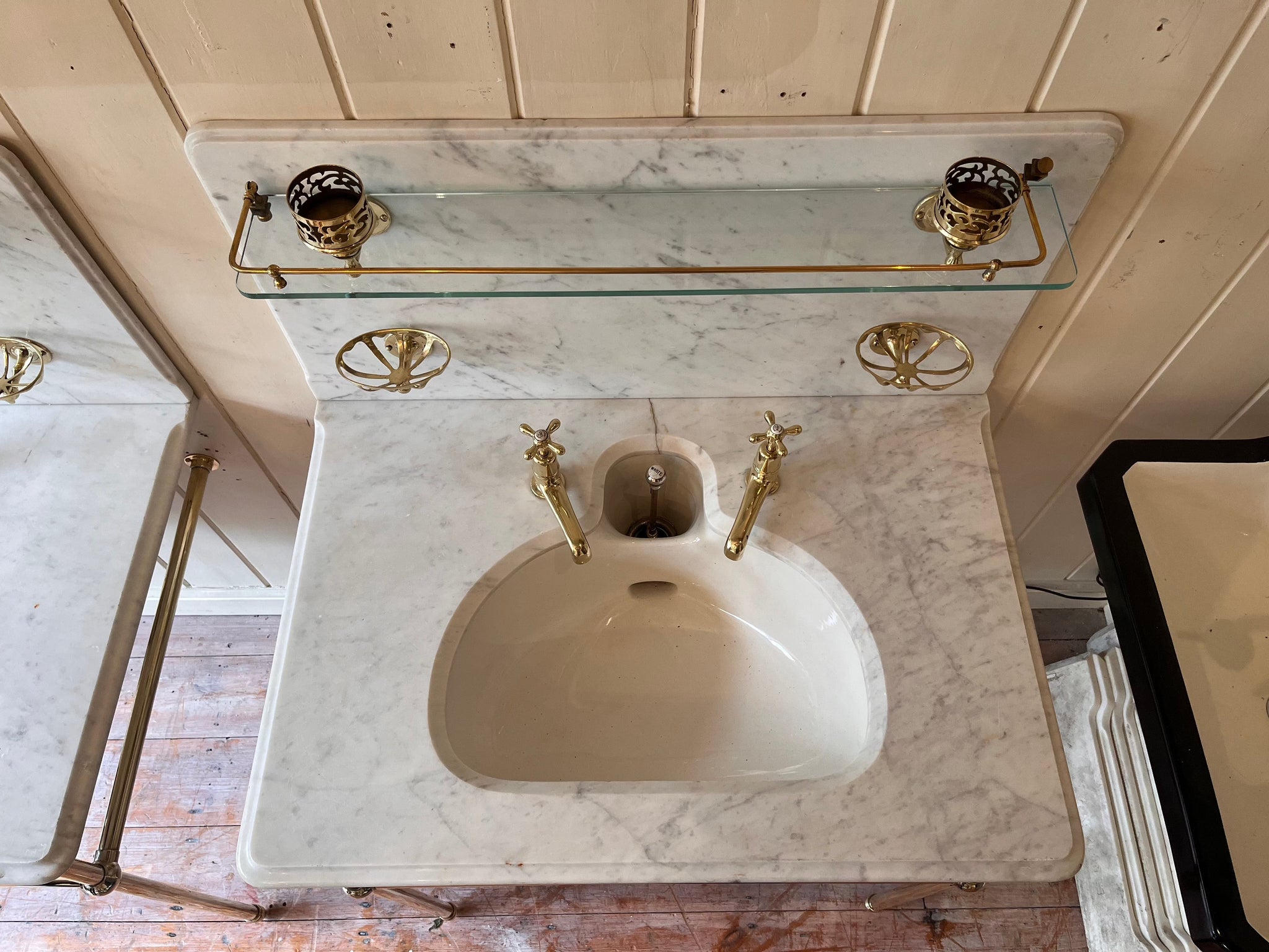 Pair of Antique Marble Basins on Brass Stands by Shanks & Co LTD C.1930