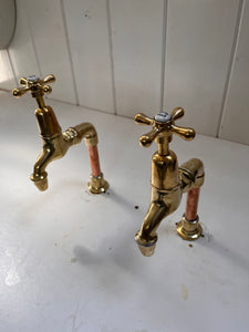 Robust pair of Vintage Kitchen Sink Bib Taps on Standpipes by Shanks & Co. Ltd C.1930