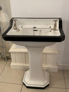 Vintage Art Deco Black and White "METRO" Basin and Pedestal C.1930