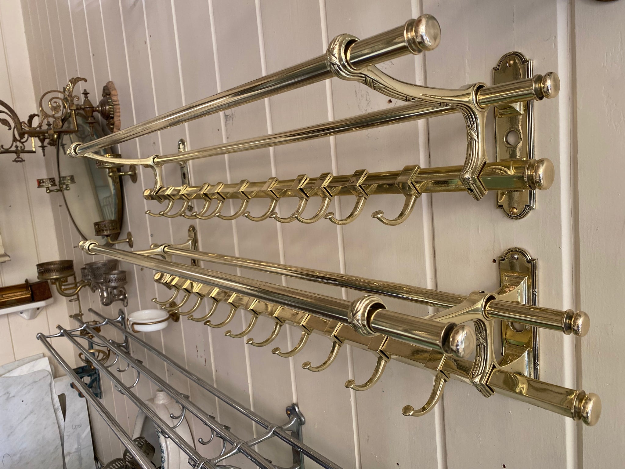 A Pair of French Portmanteau for Coats and Bags C.1900 in Unsealed Polished Brass Finish