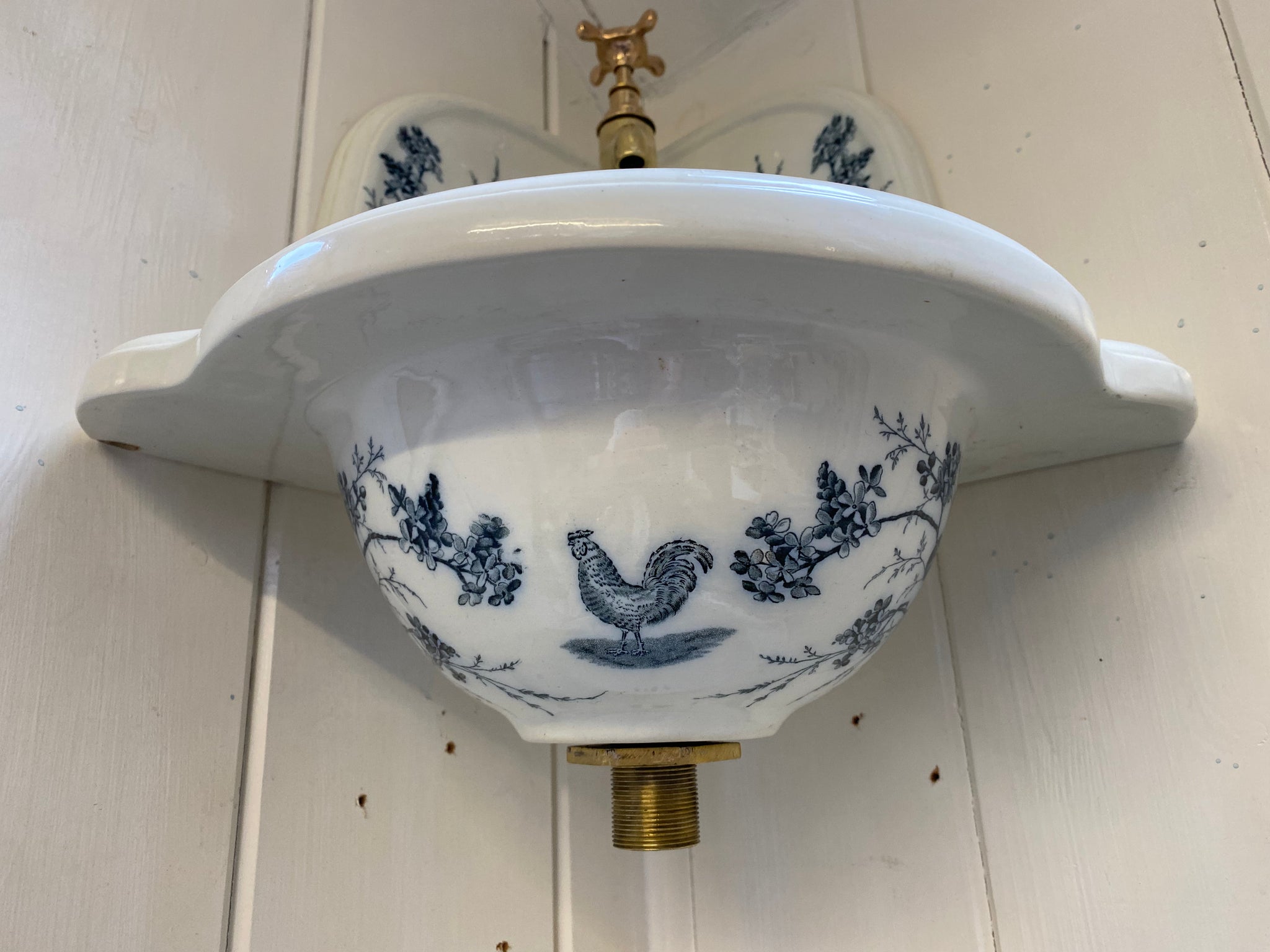 Rare Small Johnson Bros. Victorian Corner Basin C.1890 Decorated with Blue Transfers.