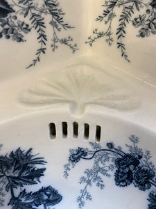 Rare Small Johnson Bros. Victorian Corner Basin C.1890 Decorated with Blue Transfers.