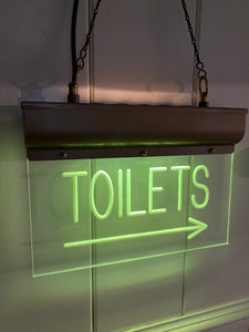 Ceiling-Hanging Perspex Illuminated "TOILETS" Sign C.1930