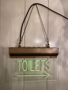 Ceiling-Hanging Perspex Illuminated "TOILETS" Sign C.1930