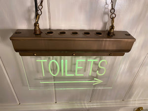 Ceiling-Hanging Perspex Illuminated "TOILETS" Sign C.1930