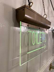 Ceiling-Hanging Perspex Illuminated "TOILETS" Sign C.1930