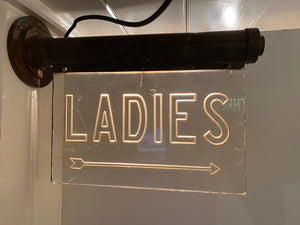 Wall-Fixing Illuminated Perspex "LADIES" Bathroom Sign C.1950