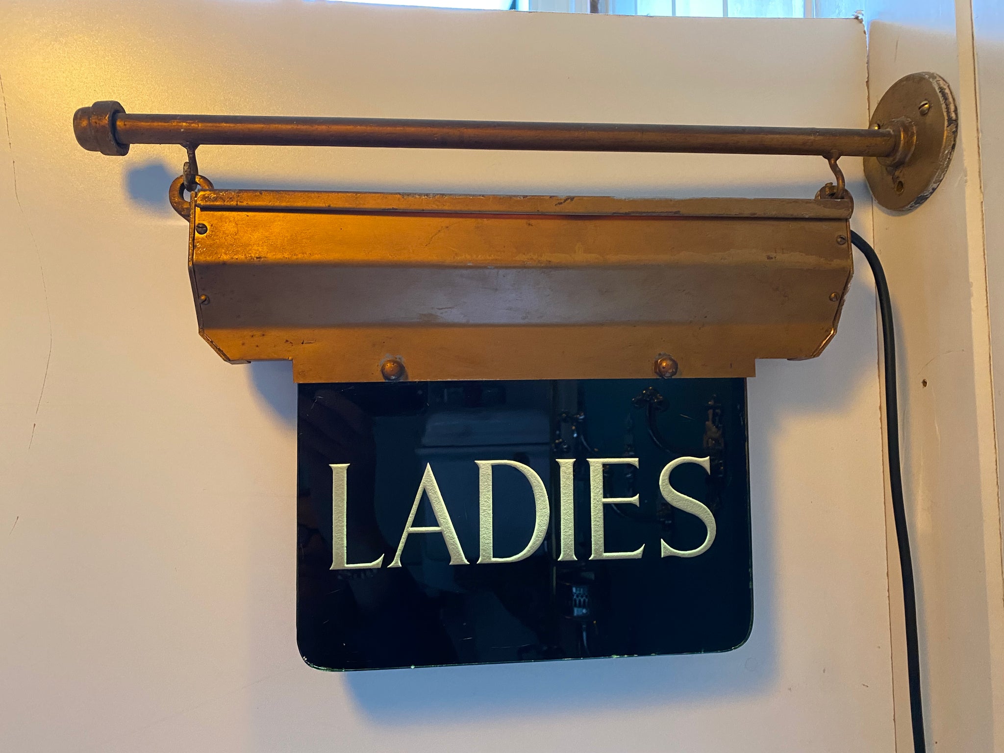 Wall-Fixing Illuminated Glass "LADIES" Double-Sided WC Sign C.1930