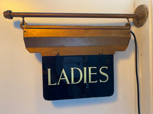 Wall-Fixing Illuminated Glass "LADIES" Double-Sided WC Sign C.1930