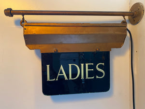 Wall-Fixing Illuminated Glass "LADIES" Double-Sided WC Sign C.1930