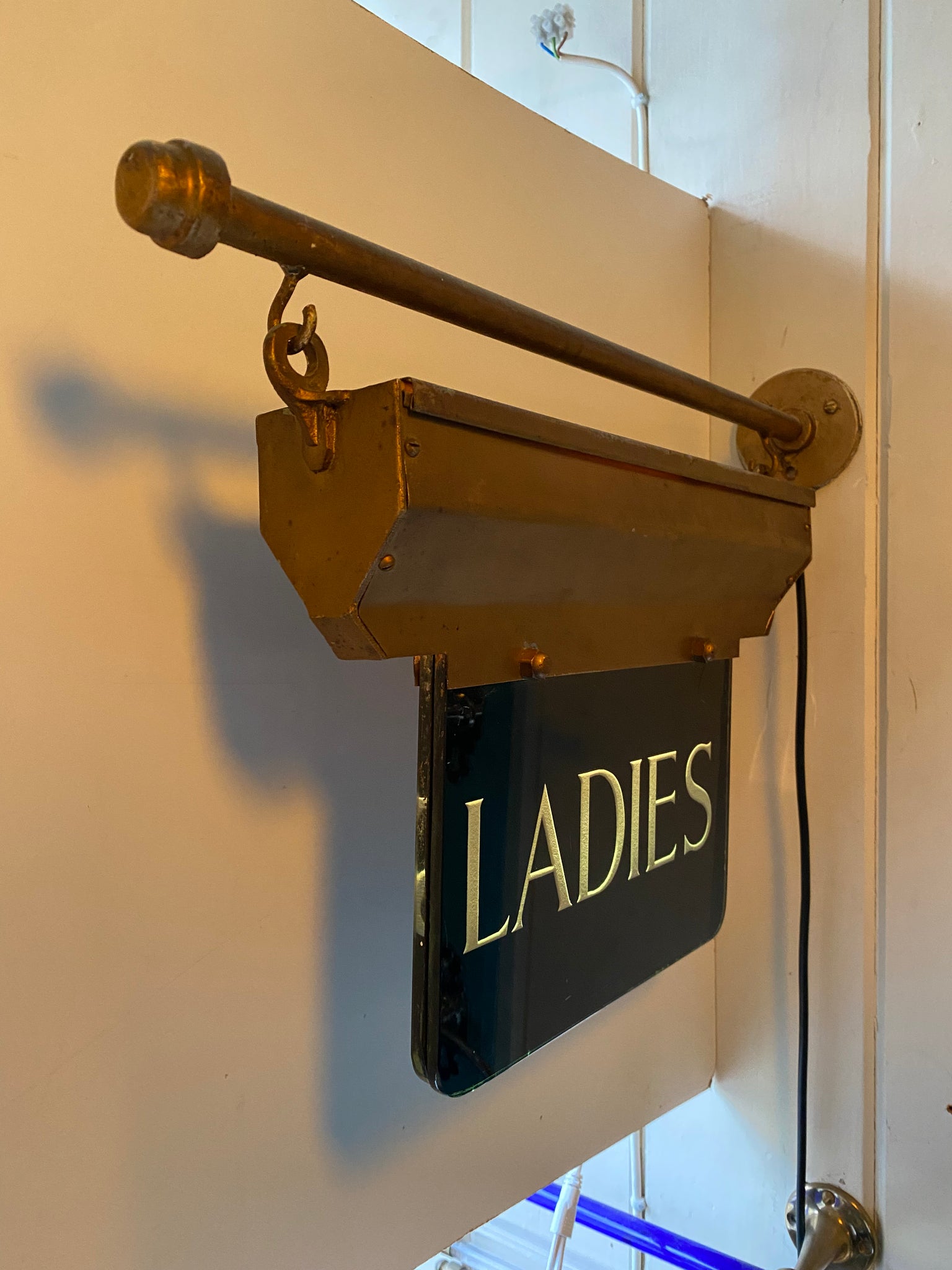 Wall-Fixing Illuminated Glass "LADIES" Double-Sided WC Sign C.1930