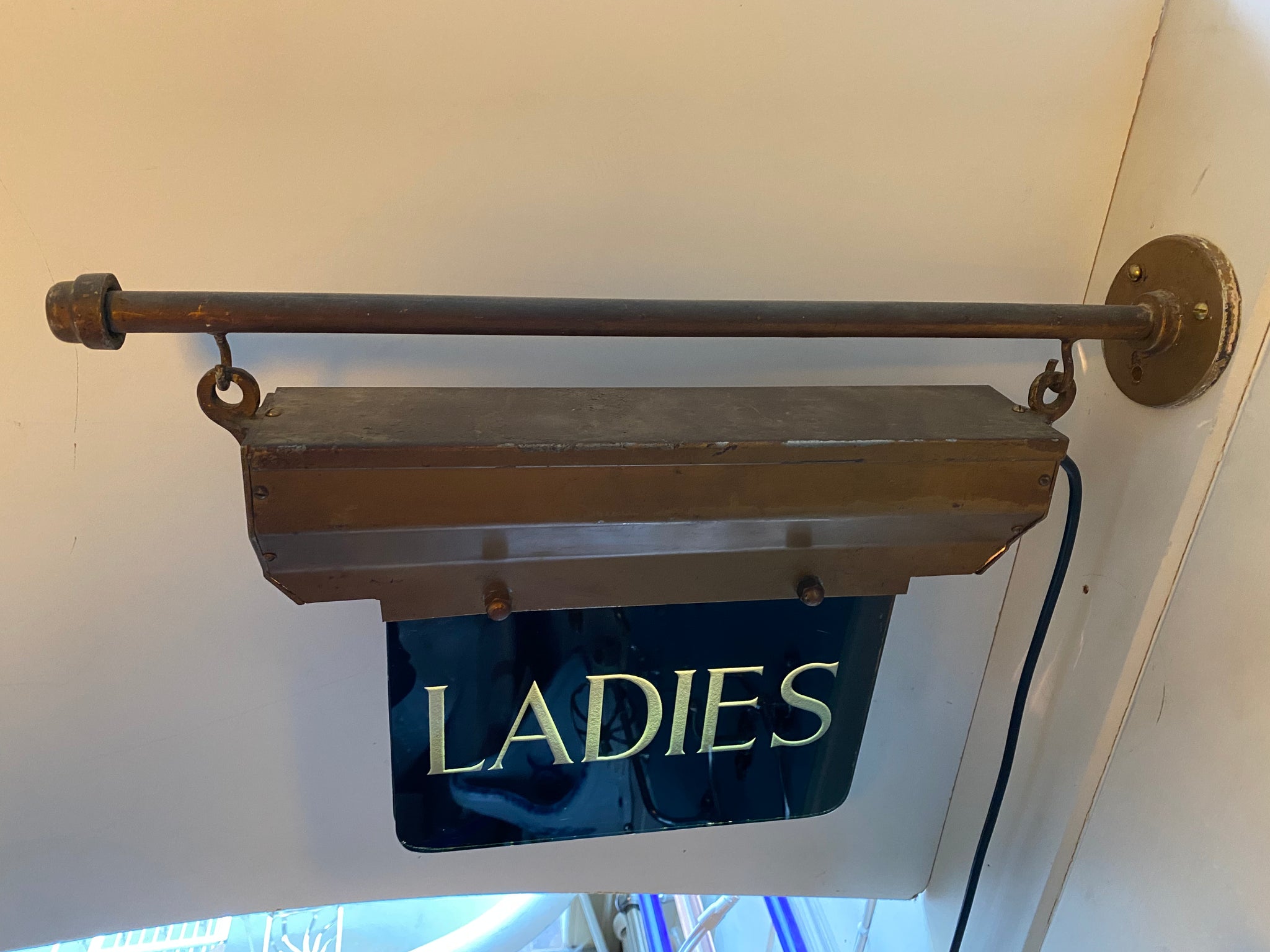Wall-Fixing Illuminated Glass "LADIES" Double-Sided WC Sign C.1930