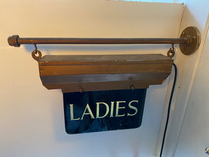 Wall-Fixing Illuminated Glass "LADIES" Double-Sided WC Sign C.1930