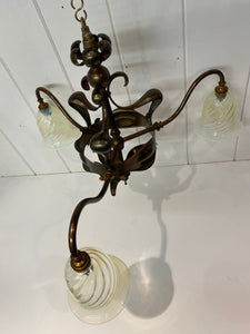 Art Nouveau (Arts and Crafts) 3 Arm Electrolier in Dark Bronze Finish on Copper and Brass C.1900