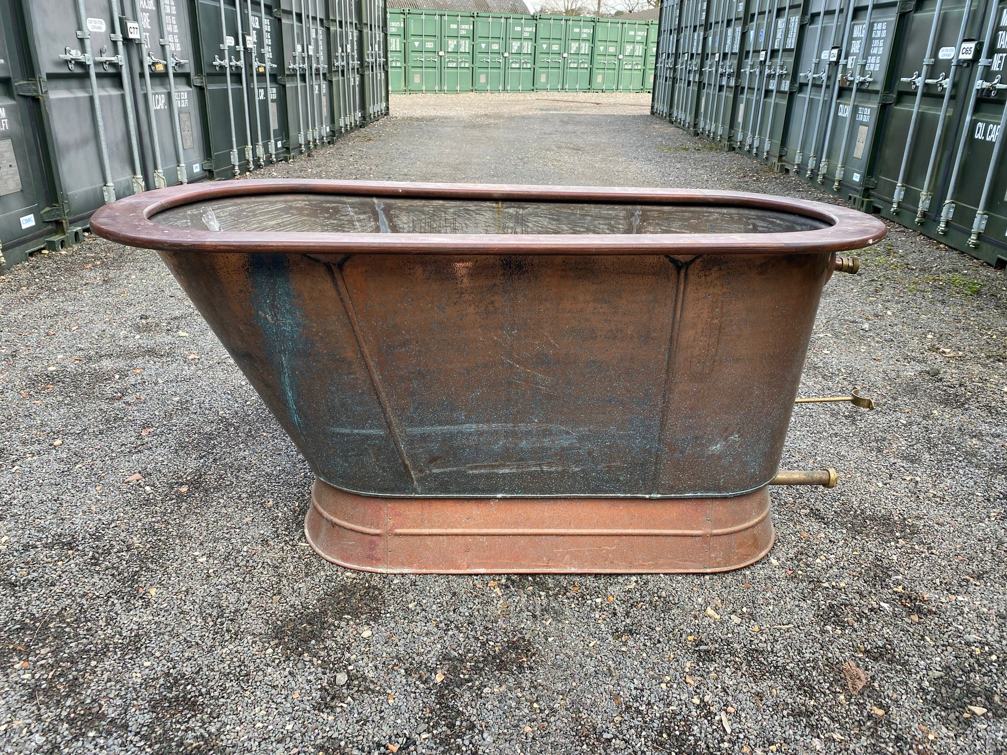 SALTBURN style Victorian Mahogany Roll Edge Copper Bath C19th