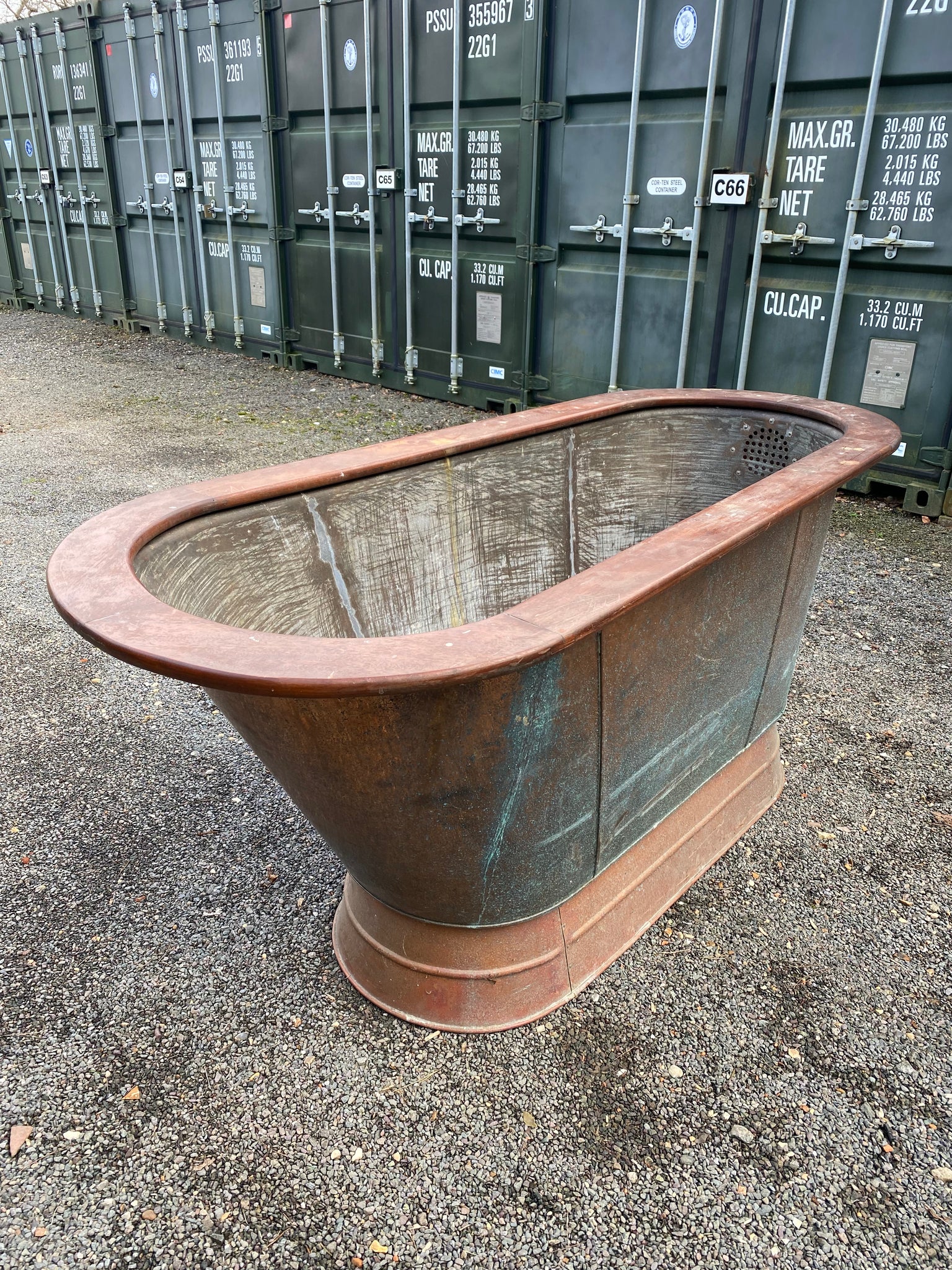 SALTBURN style Victorian Mahogany Roll Edge Copper Bath C19th