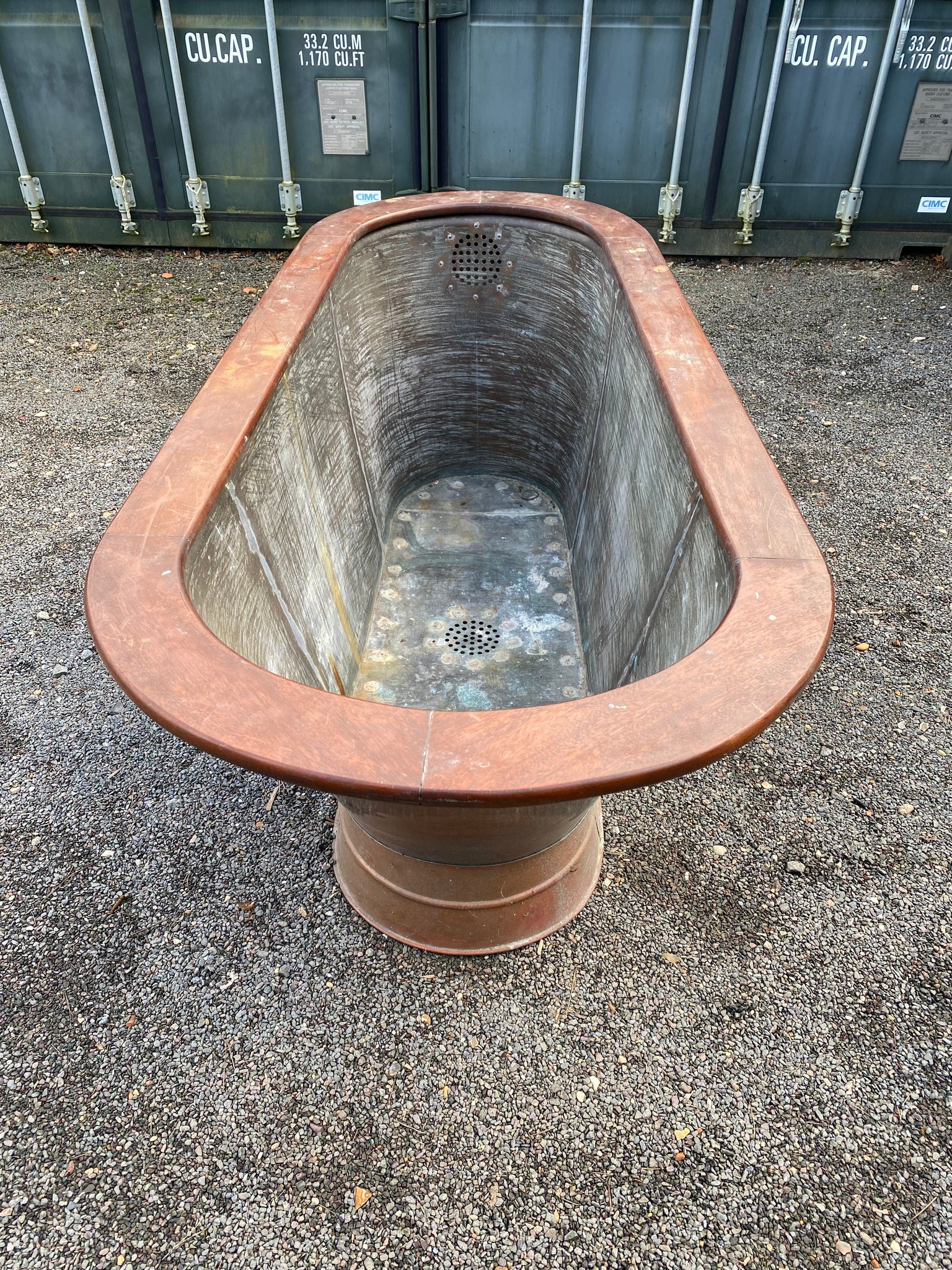 SALTBURN style Victorian Mahogany Roll Edge Copper Bath C19th