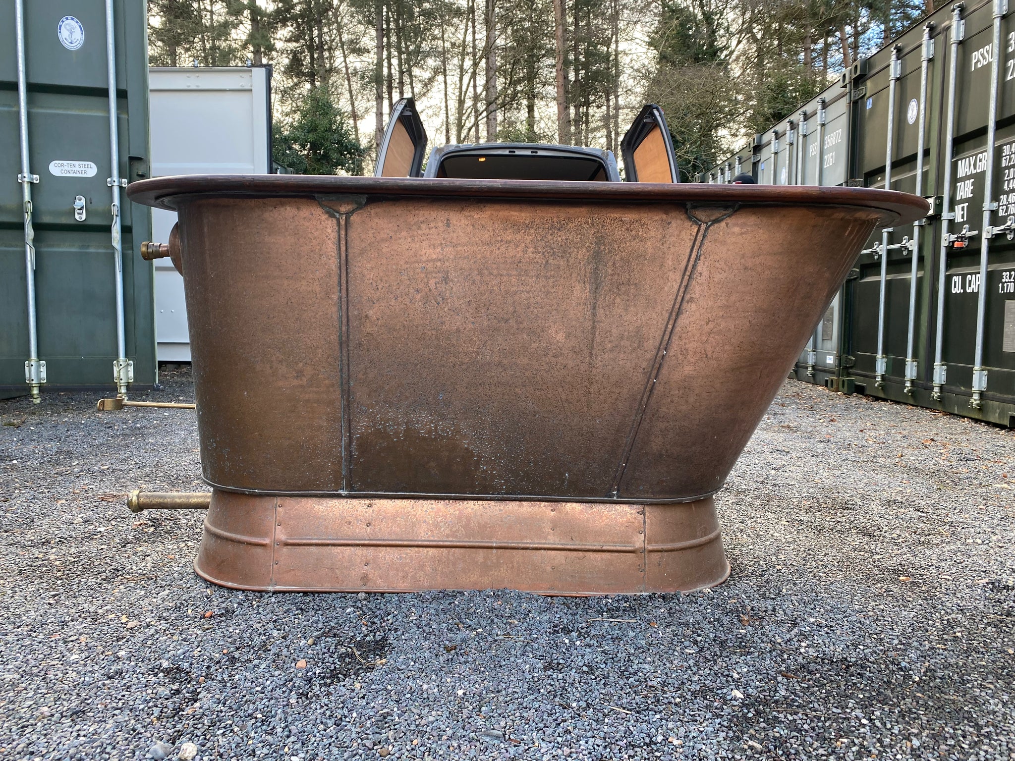 SALTBURN style Victorian Mahogany Roll Edge Copper Bath C19th