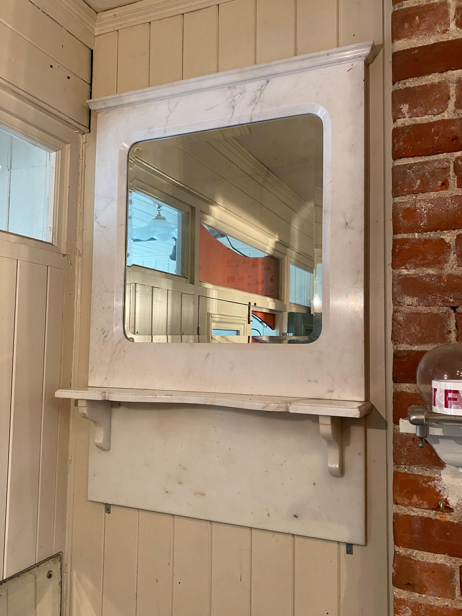 White Marble Over Basin Mirror with Bevelled Edge