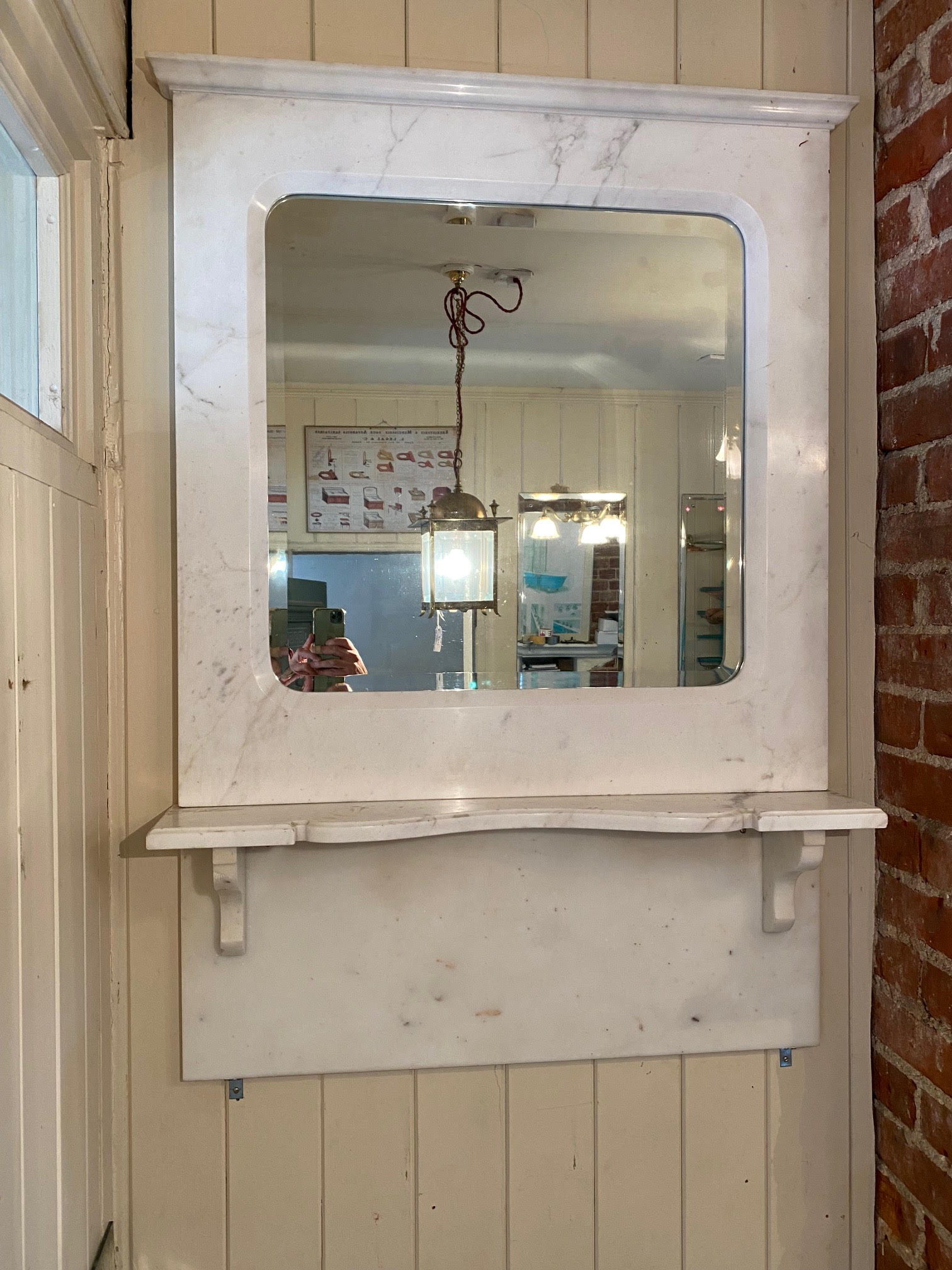 White Marble Over Basin Mirror with Bevelled Edge