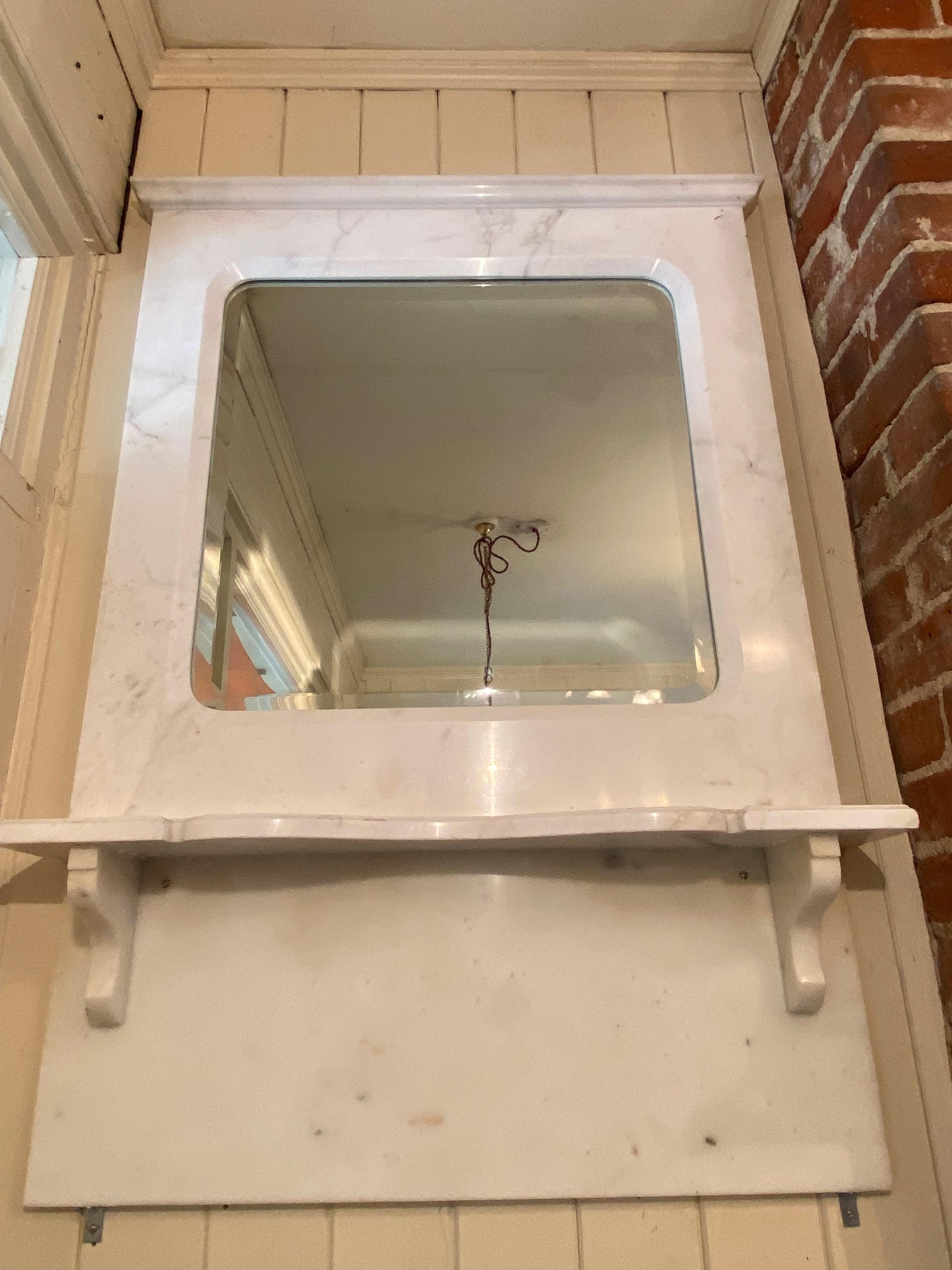 White Marble Over Basin Mirror with Bevelled Edge