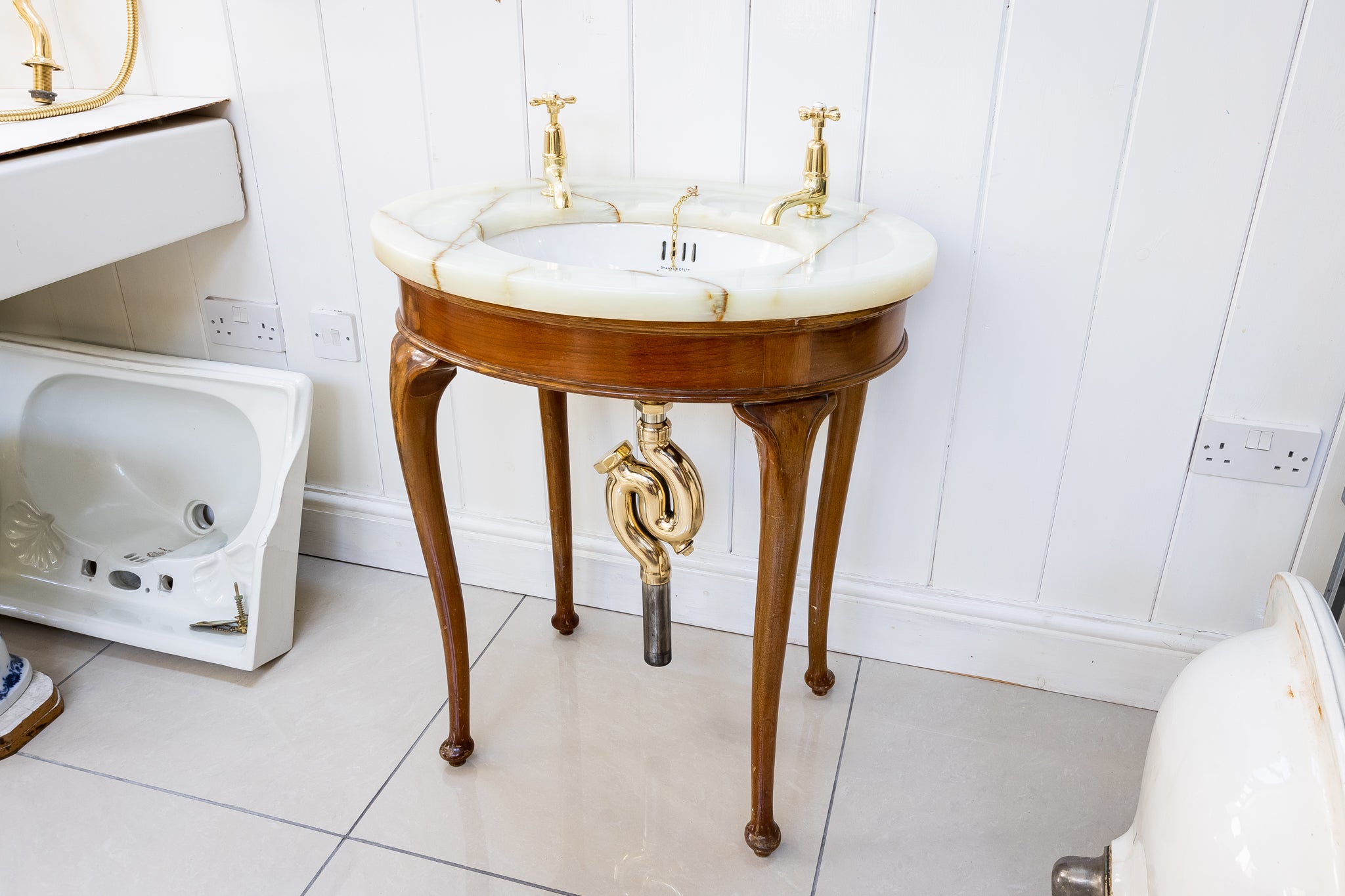 small freestanding jade onyx vanity topped basin by shanks c.1920