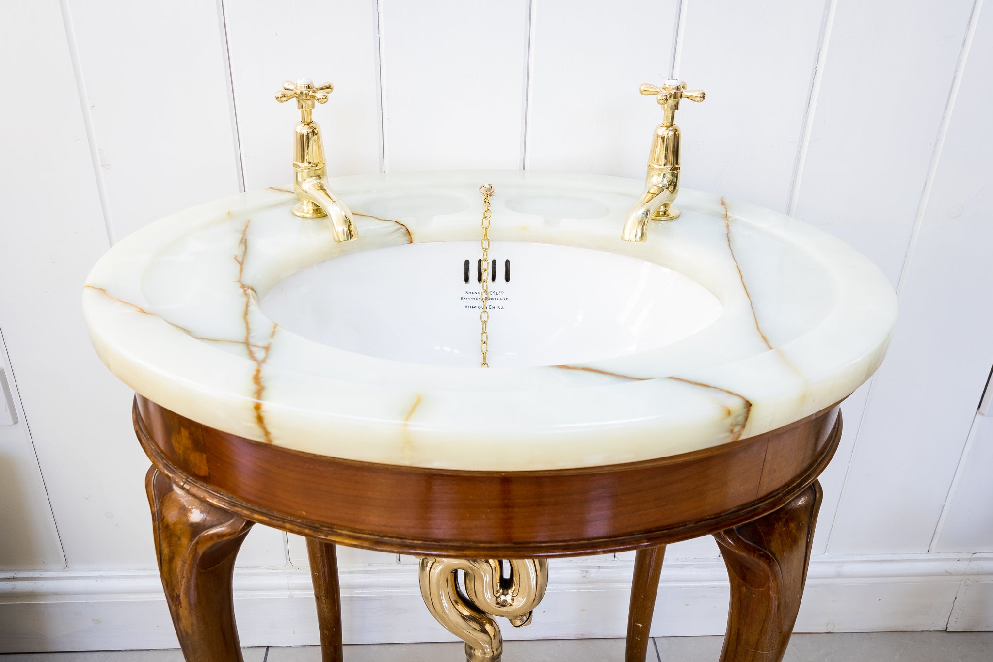 small freestanding jade onyx vanity topped basin by shanks c.1920