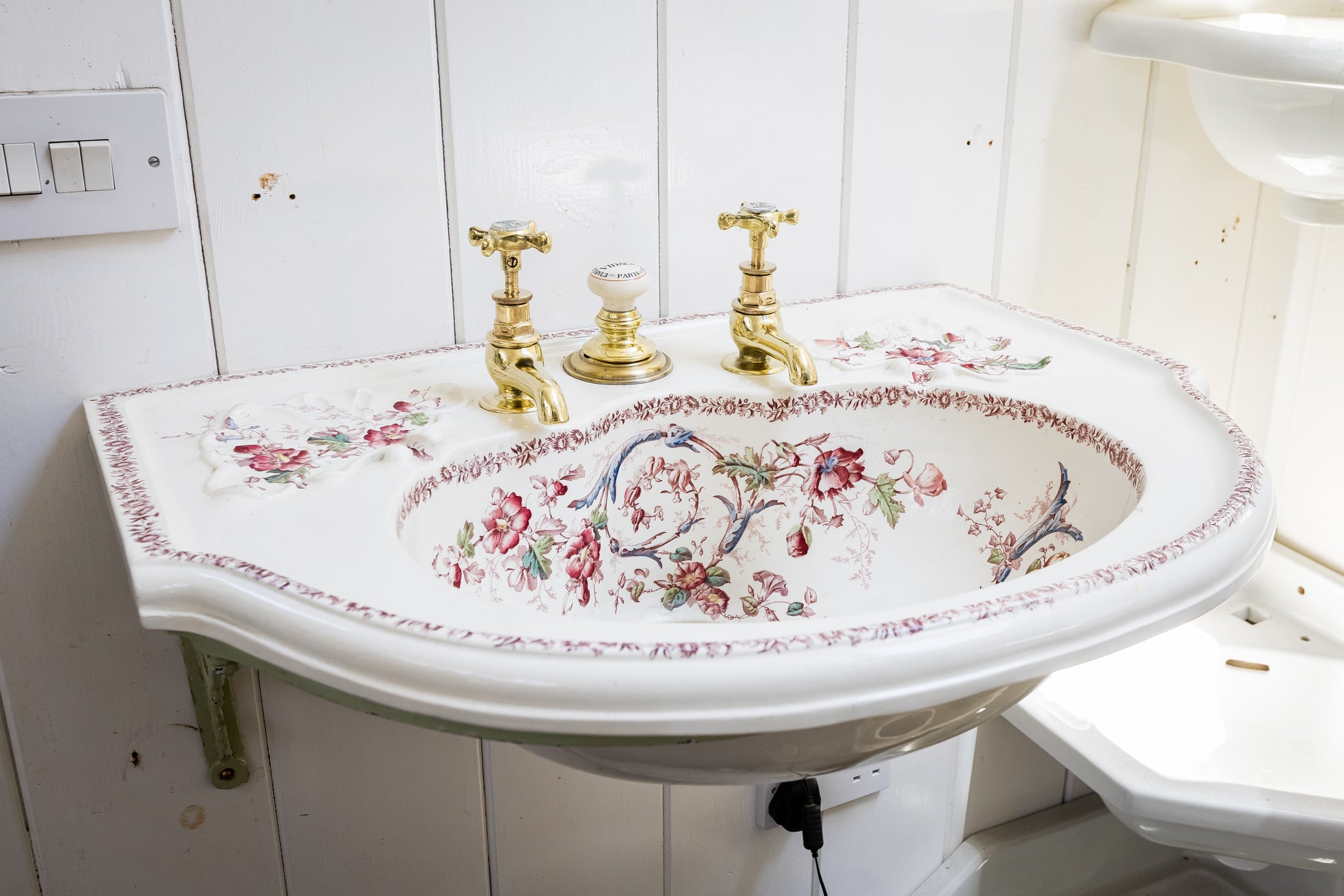 french polychromatic basin on cast iron cage by est. porcher, paris c.1900