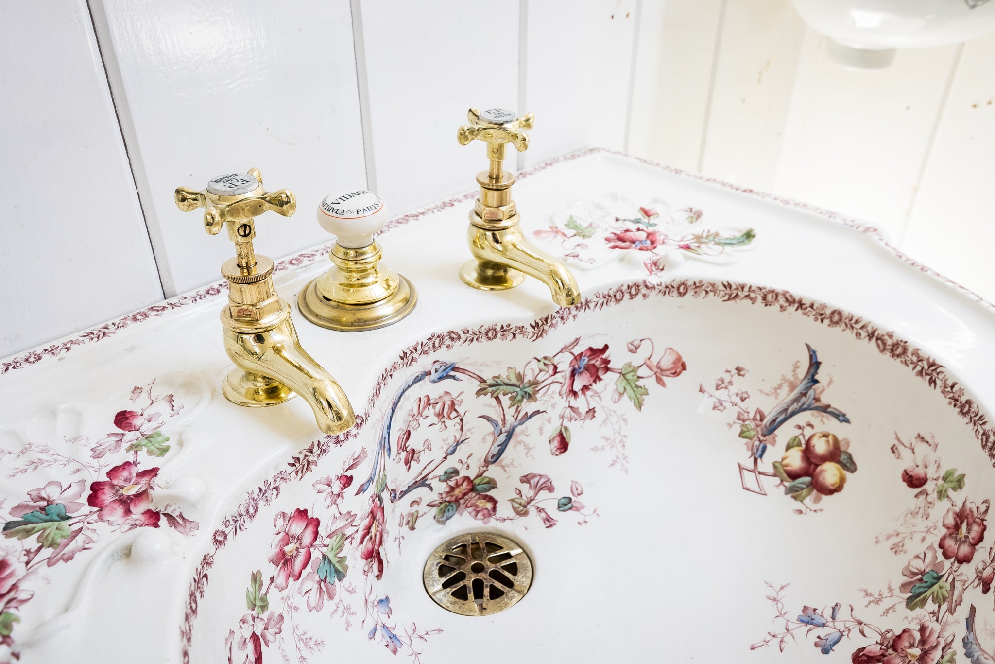 french polychromatic basin on cast iron cage by est. porcher, paris c.1900