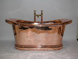 french copper bateau bath with full roll edge and extra plinth c.19th