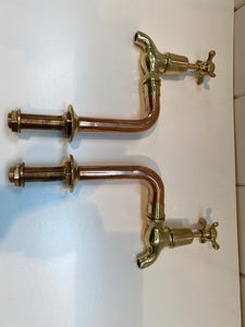 fully restored antique thomas crapper bib taps on original copper pedestals c.1920