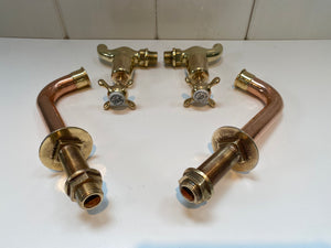 fully restored antique thomas crapper bib taps on original copper pedestals c.1920