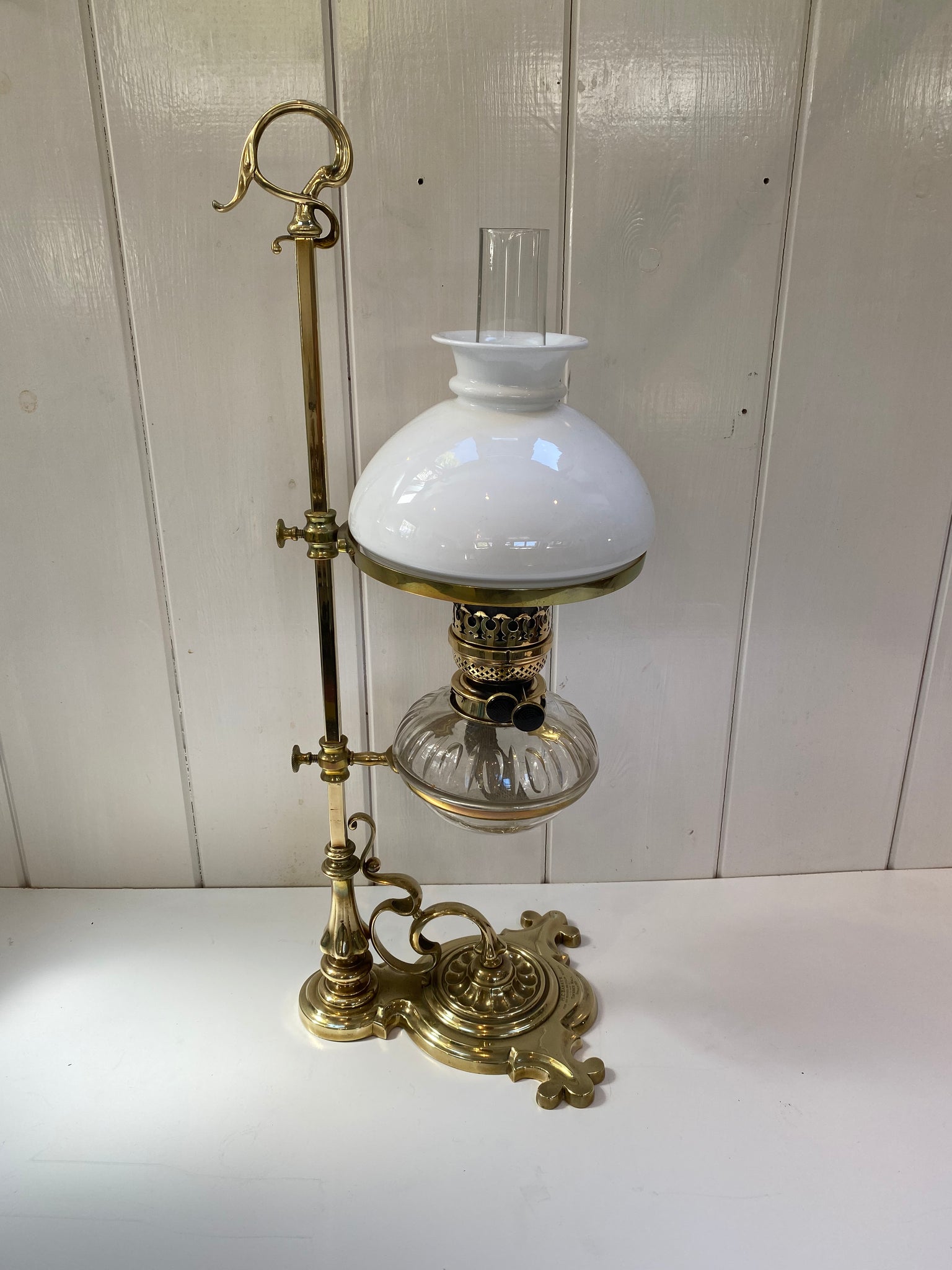 'Art Nouveau' Student Oil Lamp C.1905 in Un-Lacquered Polished Brass