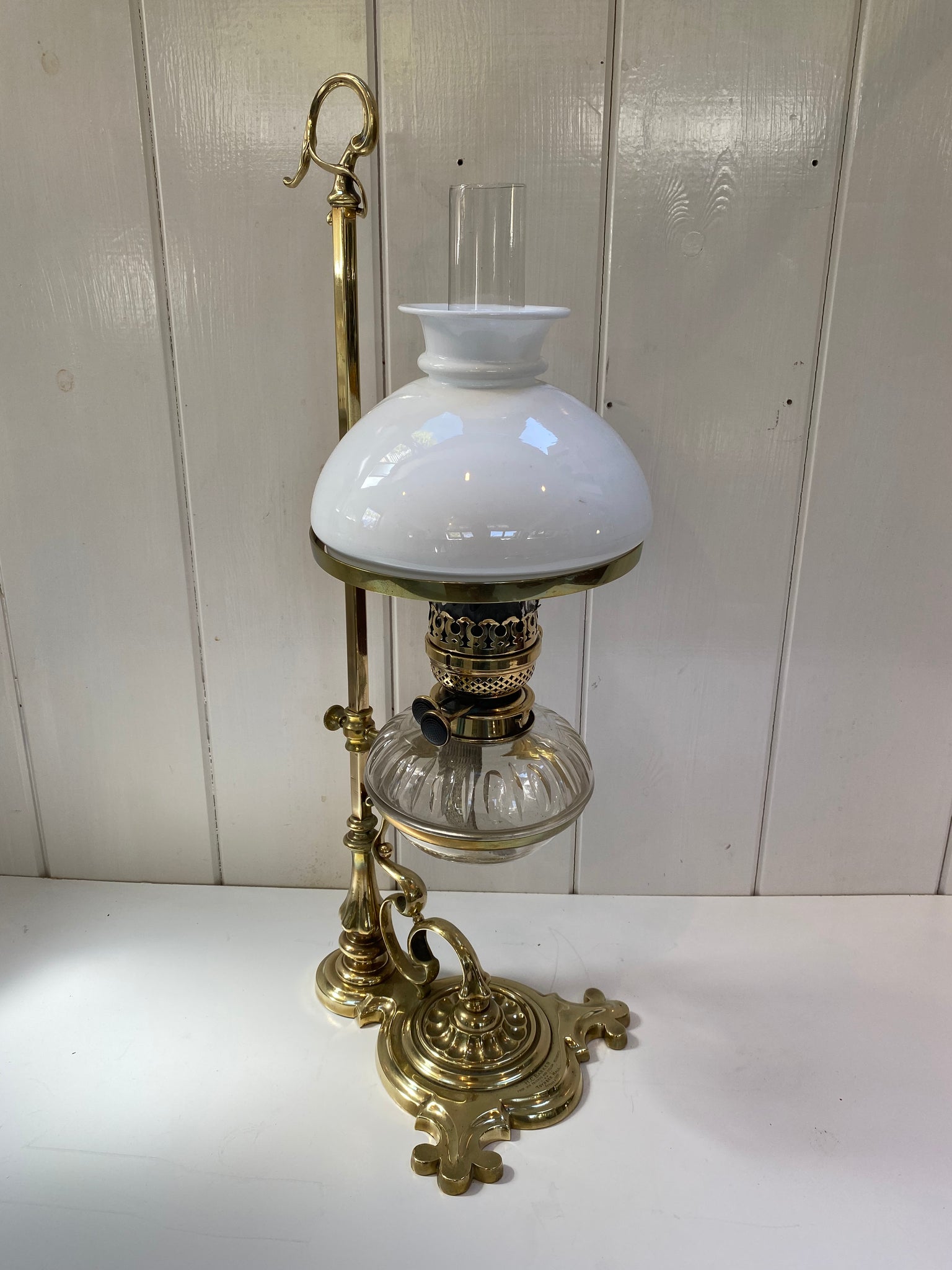 'Art Nouveau' Student Oil Lamp C.1905 in Un-Lacquered Polished Brass