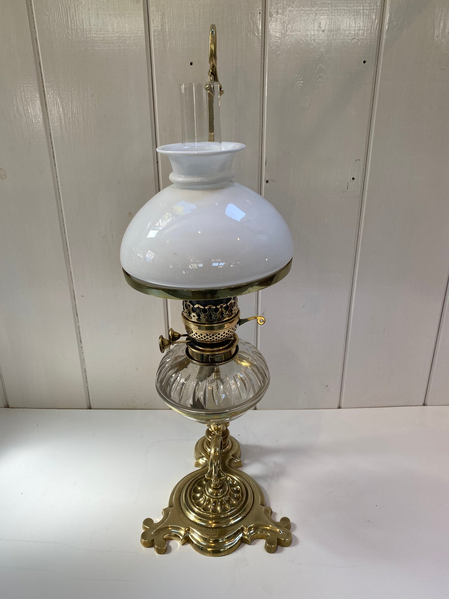 'Art Nouveau' Student Oil Lamp C.1905 in Un-Lacquered Polished Brass